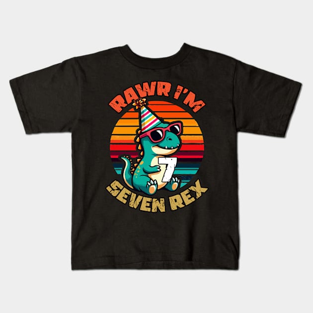 Dinosaur Seven Rex, Kids 7 year old birthday gift Kids T-Shirt by MoDesigns22 